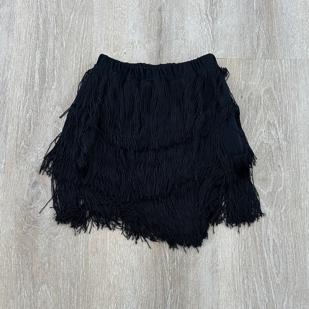 Chic Black Fringe Mini Skirt
